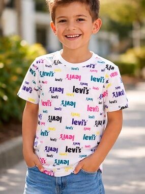 Levi's White and Blue Short Sleeve Tee